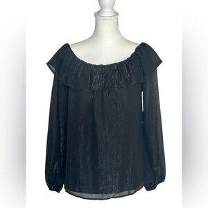 White House Black Market Shimmer Black off the shoulder Blouse Sz M whimsigoth